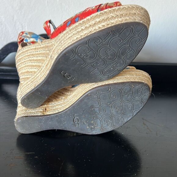 UGG® Lucianna 1000695 Open Toe Espardrille Wedge Heel Leather Sandals Sz 7.5 - Picture 7 of 11
